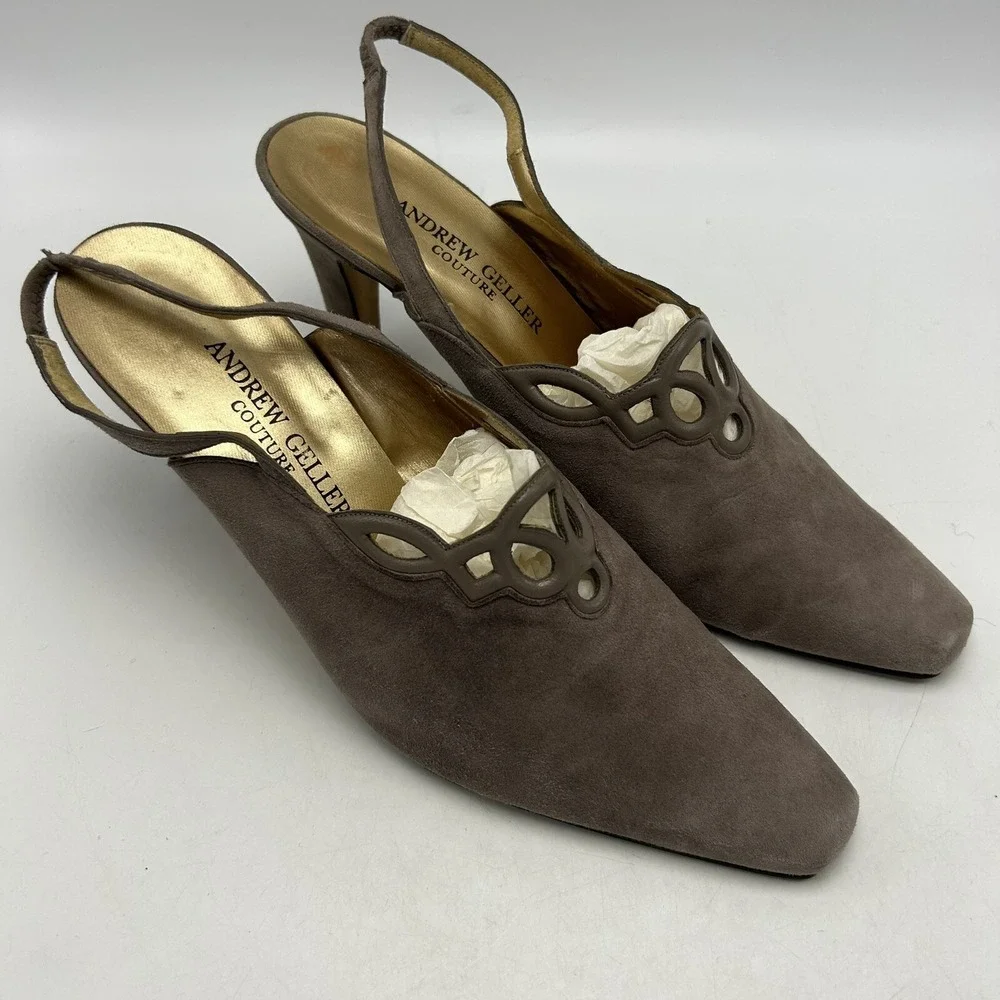 Andrew Geller Heels Womens 10 B Couture Beige Leather Slip On Spain 3